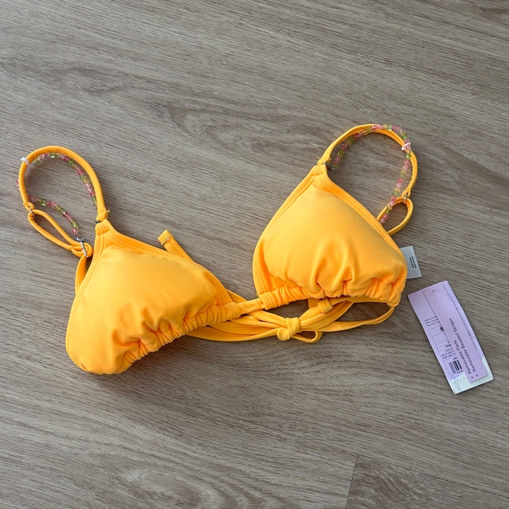 NWT Wild Fable Vibrant Yellow Bikini Top w/ Removable  Beaded Straps